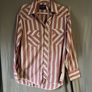 Vintage Wrangler Shirt Mens X-Long Tails Western Brushpopper Striped